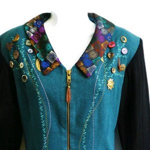 Vintage 90s Artist Michael Radyk Blazer Jacket Embroidery Knick Knacks Mixed S